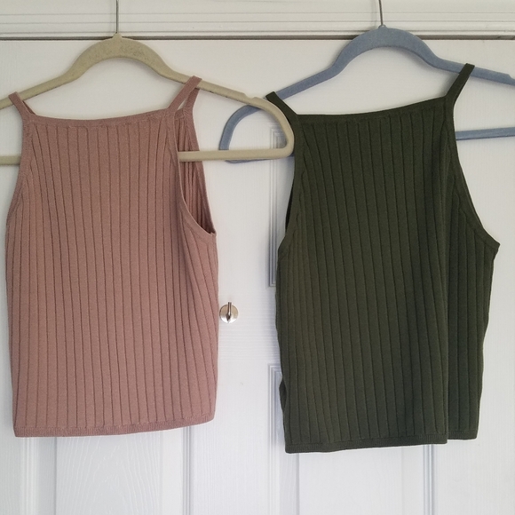 Lot 2 Bundle H&M Divided Ribbed Tank Tops Pink Green Size Medium - Picture 2 of 7